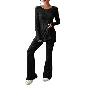 Lounge Wear Women Lounge Wear Sets for Women Uk Knitted Loungewear Sets Ribbed Co Ord Sets Two Piece Outfit Wide Leg Lounge Suits Comfy Leisure Wear Tracksuit Full Set Casual Track Suits Ladies Pyjamas