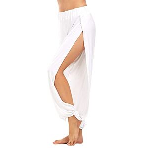 BUKINIE Womens Side Slit Harem Yoga Pants Casual Loose Fit Lounge Palazzo Workout Dancing Sweatpants White