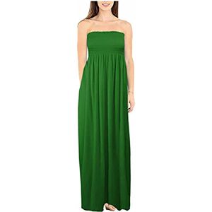 Purple Hanger New Womens Plain Long Strapless Elasticated Shearing Ladies Bandeau Shirred Boob Tube Summer Maxi Dress Jade Green Size 8 – 10