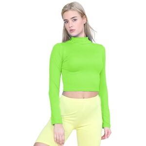 Hamishkane&#174; Women's Long Sleeve Turtle Neck Crop Top, Soft & Comfortable Crop Tops for Women - Chic Women's T-Shirts - Summer Polo Neck Tops for Women UK Neon Green