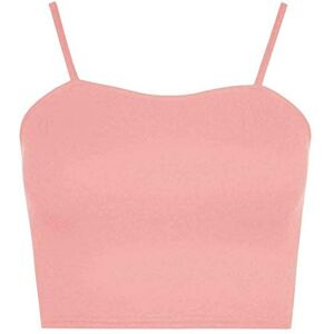 Womens Plain Strappy Sleeveless Cami Bra Top Ladies Summer Spaghetti Cropped Mini Bra Vest Top (Rose Pink UK 12-14)