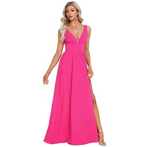 Ever-Pretty Women's High Stretch V Neck Sleeveless Floor Length Split Evening Dress Hot Pink 10UK