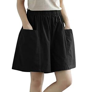 Generic Womens Wide Leg Shorts Fashion Summer Casual Ladies Shorts Side Pocket Elastic High Waist Loose Short Pants Holiday Hotpants for Teen Girls Black
