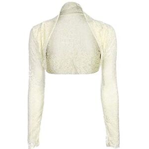 H&F &#174; Women's Ladies Long Sleeve Floral Lace Bolero Shrug Open Crop Casual Wear and Summer Cardigan Top Size 8-10 12-14 16-18 20-22 Cream