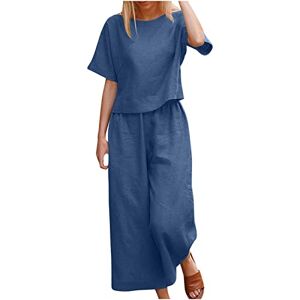 Women Baggy Sweatpants 2023 Women Jumpsuits for Summer UK Ladies Two piece Trouser-Suit Classic Crew Neck with Solid Printed Wide Leg Straight Leg Fit Elastic Casual Outfit Elegant Ruffle Sleeves Tunic Tops with Loose Fit Leg
