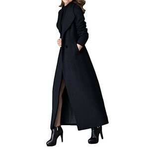 PLAERPENER Women's Classic Double-Breasted Thick Cashmere Coat Black Long Wool Trench Coat Jacket (14)