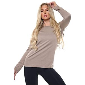 Nathnic&#174; Women Ladies Long Sleeve Round Neck Plain Top Stretchy Casual Summer T-Shirts Basic Slim fit Tee Tops (Mocha, 20-22)