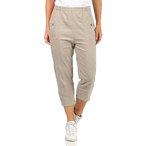 DigitalSpot Womens Three Quarter Elastic Waist Shorts Stretchy Pullover Capri Trousers 3/4 Length Shorts (Beige UK 22)