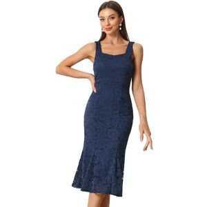 Allegra K 2pc Lace Dress for Women's Sleeveless Fishtail Sheath Dresses and Crop Shrugs Dark Blue L