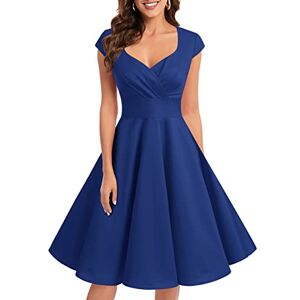 Bbonlinedress Women's 50s 60s A Line Rockabilly Dress Cap Sleeve Vintage Swing Party Dress Royal Blue M