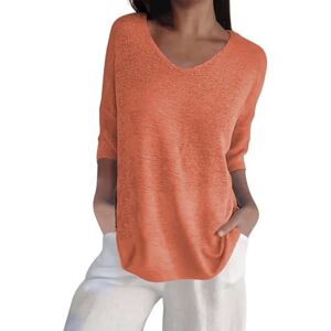 Generic V Neck T Shirts for Women UK Ladies 3/4 Sleeve Solid Colour Summer Tops Casual Loose Fit Tunics Elegant Dressy Blouse Khaki