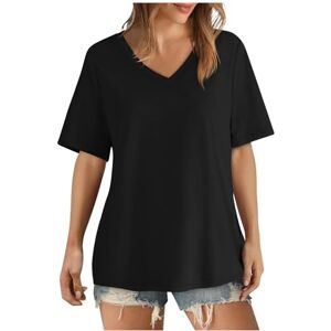 Amhomely Sale Clearance AMhomely Summer Blouse for Women UK Plain Short Sleeve T Shirt Oversized Casual Tunic Tops Solid Basic Pullover Tops Baggy Tees Shirts Elegant Party Plain Trendy Tops Office Work Holiday Black XL