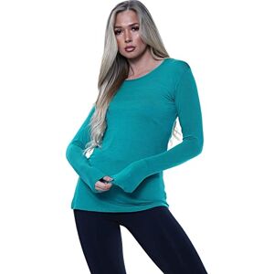 Unique AA ESSENTAILS Women Ladies Long Sleeve Round Neck Plain Top Stretchy Casual Summer T-Shirts Basic Slim fit Tee Tops (Jade Green, 20-22) (ZJ-88487)