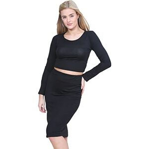 janisramone Womens Ladies Waisted Plain Jersey Summer Bodycon Tube Stretch Pencil Midi Skirt Black