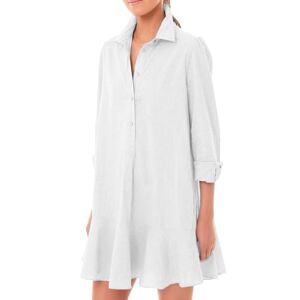 YANFJHV Women‘s Shirt Mini Dress Long Sleeve Cotton Short Dress Button Up Ruffle Hem Dresses Womens Plus Size Floral Dress (White, S)