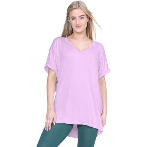 janisramone&#174; V Neck Tops for Women UK, Turn Up Short Sleeve Baggy Fit Oversized T-Shirts for Womens, Batwing Turn Up Sleeve Casual T-Shirt Sizes 8-26 Lilac