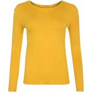 Crazy Fashion Long Sleeve Plain Tshirts for Women UK Round Scoop Neck Stretchy Formal Casual Basic Slim Fit Jersy Ladies Tee Top Plus Size 8-22 Yellow