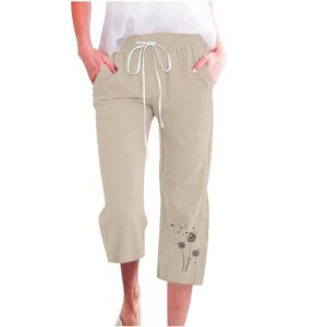 Générique Women 3/4 Pants Beach Pants Summer Stretch Pants Vintage Breathable Pants Fashion Casual Pants High Waist Yoga Pants Female Casual Pants with Pockets 2024, khaki, XXL