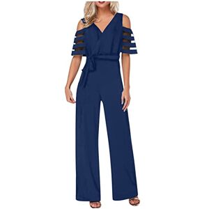 AMhomely Summer Jumpsuit for Women UK Casual Loose Long Pants Female Loungewear Sale Clearance Ladies Fashion Casual Solid Color Mesh Short Sleeve Wide Leg Trousers Jumpsuit