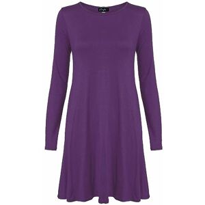 Shopygirls Womens Plain Long Sleeve Stretch A Line Skater Flared Swing Dress Top Plus Size T-Shirt 8-26 (10, Purple)