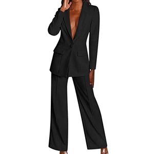 HOOUDO Women's Trouser Suits 2 Piece Business Blazer Pant Suit Long Sleeves Formal Jacket Classic Casual Elegant Suits Outfits Solid Color Button Coat Black