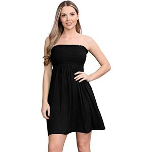 janisramone&#174; Stylish Bandeau Dress - Shirred Strapless Dresses for Women - Boob Tube Sheering Ruched Mini Dress - Perfect Women's Summer Dresses for UK Beachwear Black