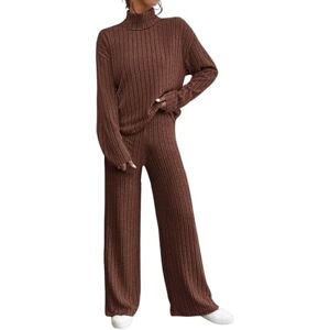 Serria Women's Tracksuits Set Knitted Loungewear Sets Ribbed Co Ord Sets Two Piece Outfit Wide Leg Lounge Suits Comfy Leisure Wear Tracksuit Womens Full Set Casual Track Suits Ladies Pyjamas