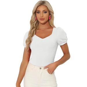 Allegra K Short Sleeve Bodysuit for Women's Sweetheart Neck Casual Top White M