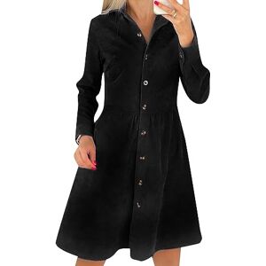 YMING Women Corduroy Single Breasted Solid Color Dress Basic Loose Tunic Dress Simple Business Casual Dress Black XL