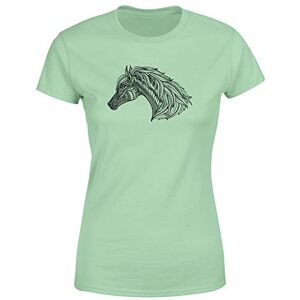 Animal Zentangle Patterns Horse Womens T-Shirt Handmade Tattoo Doodle Tee Top Mint Green 6-8