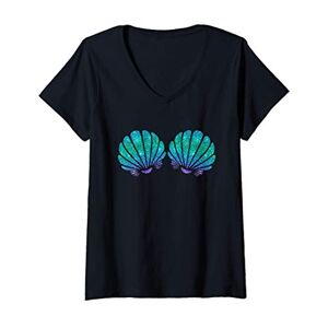 Mermaid Shell Bra Gift Womens Mermaid Sea Shell Bra Costume Graphic V-Neck T-Shirt