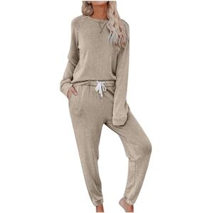 Ladies Sweater Jumper Sweatshirt Sale 01 AMhomely Sweatsuits For Women Set 2 Piece Long Sleeve Tracksuit Drawstring Casual Outfits With Pocket Sportswear Jogging Suits Round Neck Tops Sweatpants Sportswear Activewear Athletic Sets Khaki M