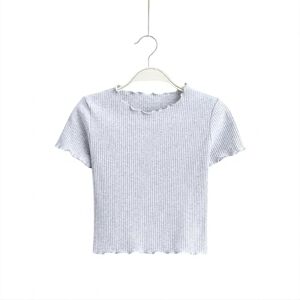 XYMJT t shirts for women uk Vintage Wood Ears O Neck Short Sleeve T-Shirt Woman Slim Fit T Shirt Tight Tee Summer-Gray-S