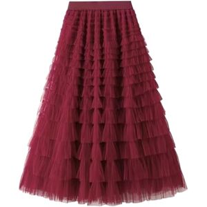 JIEZM skirt Tutu Cake Skirts Women Elegant Cascading Ruffles A Line Long Skirts Female Casual Elastic Waist Party Lace Skirt-q-l