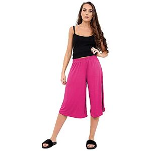 STAR FASHION Ladies Culottes Palazzo Shorts Wide Leg Flared Elasticated Stretchy Loose Short Trousers Pants Casual Womens 3/4 Length Plain Culottes Shorts 8-26 Cerise