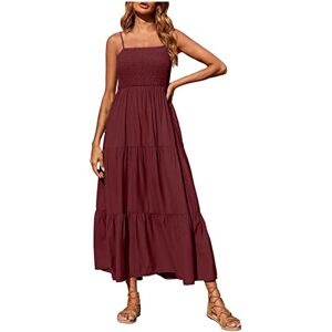 Generic O-896 Burgundy Wine Womens Sleeveless Spaghetti Strap Dresses Dresses for Ladies Crewneck Chiffon Beach Boho Hawaiian Tropical Basic Maxi Long Fall Summer Dresses 2024 WH L