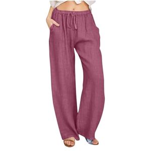 Chdirnely Womens Linen Trousers Lightning Deals of The Day Summer Casual Loose Fit Baggy Trousers with Pockets Comfy Cotton Linen Lounge Pants with Pockets Wide Leg Pant