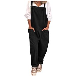 Binggong Jumpsuit Women's Summer Long Linen Look Bib Overalls Retro Summer Trousers Romper Baggy Trousers Romper with Pockets 4XL Black (black 1)