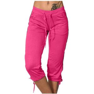 PRiME Capri Pants for Women UK Summer Cropped Trousers Elasticated Waist Capri Trousers Drawstring Mid Rise Cropped Leggings Casual Yoga Jogger Pants,Hot Pink2,Medium