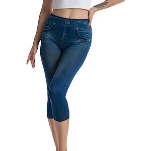 Amhomely Womens Pants Sale Clearance AMhomely Capris Leggings for Women Fake Jeans Cropped Trousers Elastic High Waist 3/4 Length Pants Imitation Jegging Stretchy Casual Pants Tights Vintage Distressed Faux Denim Trousers Blue L