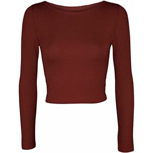 Fairy Trends Ltd Womens Crop Long Sleeve T Shirt Ladies Short Plain Basic Round Neck Shirts Top 8-14 (Wine UK 8-10)