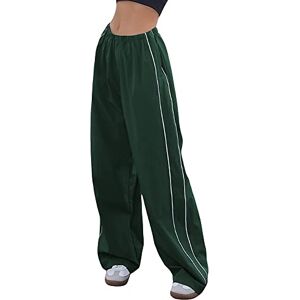 Springcmy Women Parachute Y2K Low Waist Baggy Cargo Pants Straight Fit Wide Leg Pants Streetwear Trousers Jogger Sweatpants (A-Army Green, M)