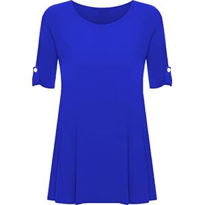 XuBiDuBi Womens Ladies Flared Swing Top for Women UK Plain Summer T Shirt Scoop Neck Button Tshirt Long Short Sleeve Plain Sizes 14-28 Plus Size Royal Blue