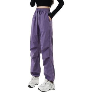 PLiouasz Drawstring Cargo Pants Women's Baggy Y2K Track Pants Hip Hop Quick-Drying Long Parachute Pants Streetwear Vintage Leisure Wide Leg 90s Side Pocket Elastic Waist (Color : Purple, Size : S)