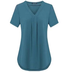 HEXHUASR T Shirts For Women Summer Women's Clothing Casua V-neck Short Sleeve Shirt Solid Color Loose Pleated Chiffon T-shirt S-6xl-blue2-xl