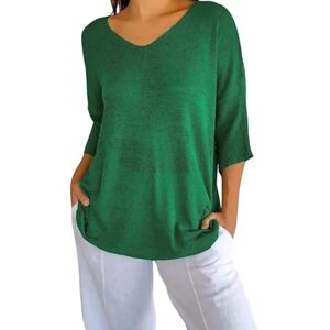 Generic V Neck T Shirts for Women UK Ladies 3/4 Sleeve Solid Colour Summer Tops Casual Loose Fit Tunics Elegant Dressy Blouse Green