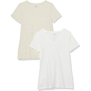 Amazon Essentials Women's Classic-Fit Short-Sleeve V-Neck T-Shirt, Pack of 2, Oatmeal Heather/White, XS