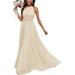 Women's Halter Bridesmaid Dresses for Wedding Long A Line Chiffon Formal Evening Gown 2023 Champagne UK14