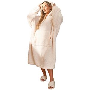 Brentfords Extra Long Teddy Fleece Blanket Hoodie Oversized for Women Men Adult Wearable Throw Soft Giant Sweatshirt, One Size - Cream