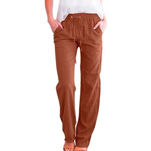 Generic Women High Waist Pants Wide Leg Casual Elastic Drawstring Pants Comfortable Straight Leg Long Pants with Pockets Typhoon Pants, brown, XXL